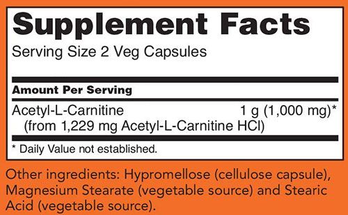 NOW Acetyl-l-carnitine Supplement Facts