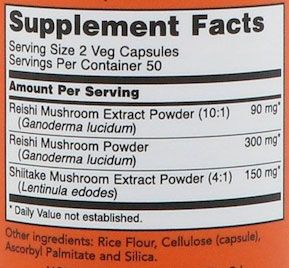 NOW Reishi Mushrooms Supplement Facts