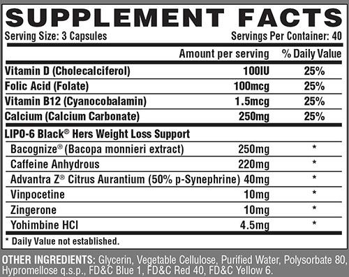 Lipo 6 Black Hers Extreme Supplement Facts