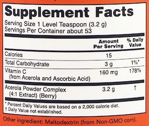 NOW Acerola Supplement Facts