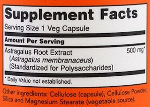 NOW Astragalus Supplement Facts