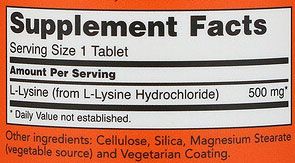 NOW L-Lysine Supplement Facts