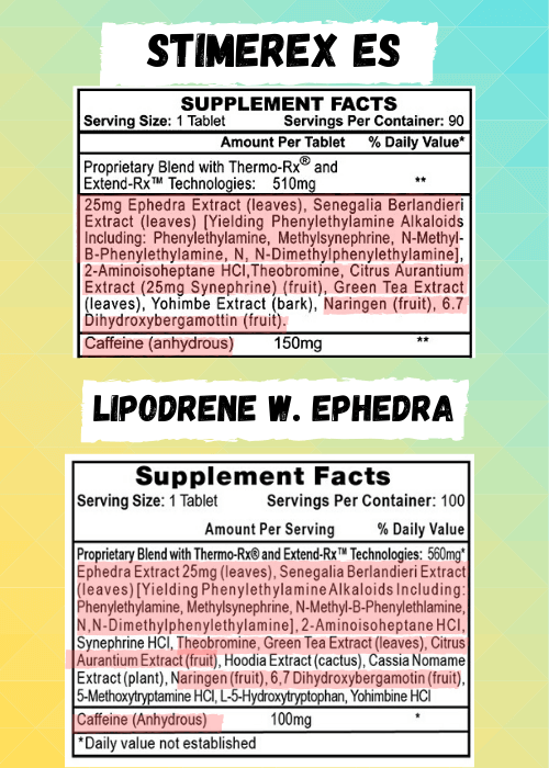Stimerex Es Lipodrene with ephedra labels