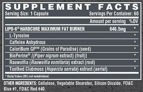 Lipo 6 Hardcore Supplement Facts