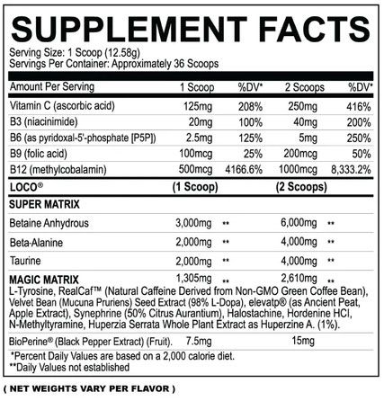 Loco Pre Workout Supplement Facts