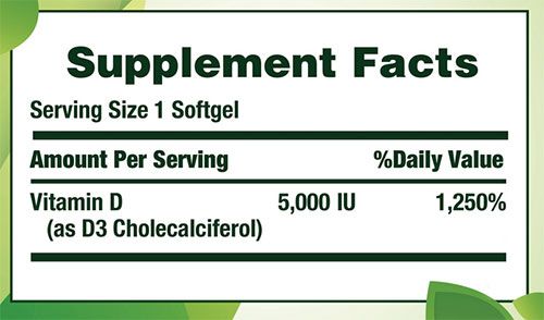 Natures Bounty D3 Supplement Facts