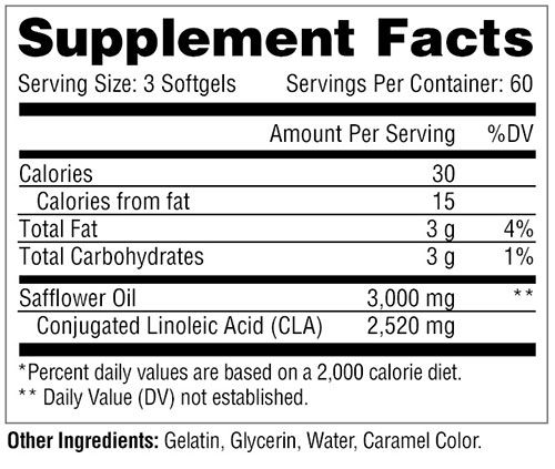 CLA 3000 180 Softgels Supplement Facts Image