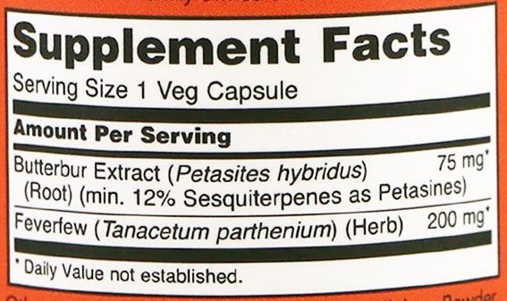 NOW Butterbur Supplement Facts
