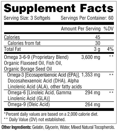Omega 369 180 Softgels Supplement Facts Image