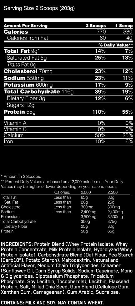 Gold Standard Gainer Nutrition Facts