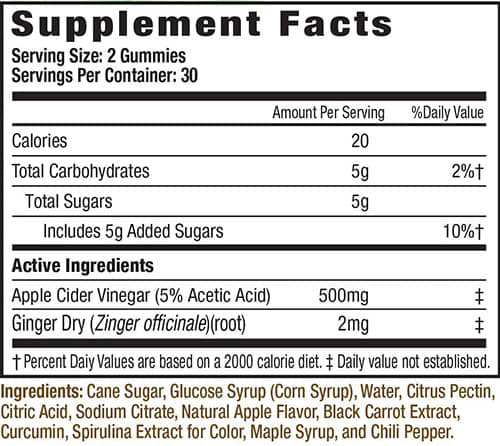 Fit and Lean Apple Cider Vinegar Gummies Supplement Facts