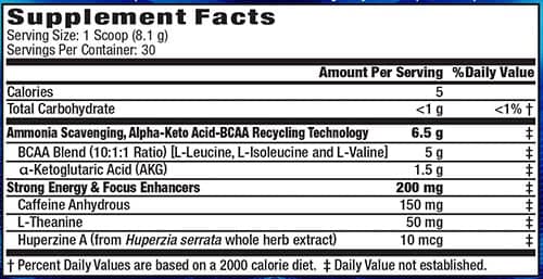 BCAA Strong Energy Supplement Facts