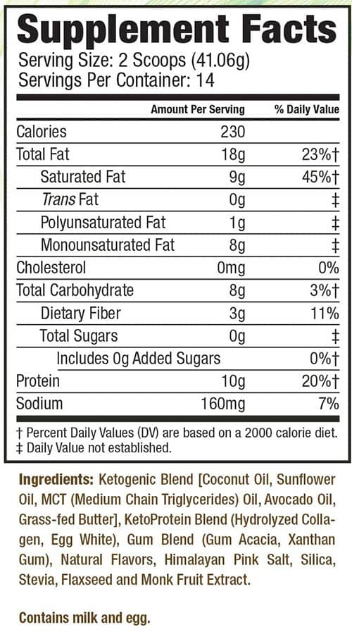 Fit and Lean Keto Shake Supplement Facts