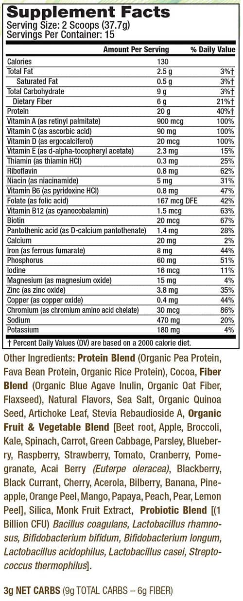 Fit and Lean Plant Protein Supplement Facts