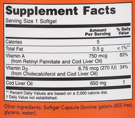 NOW Cod Liver Oil Supplement Facts