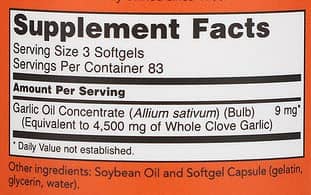 NOW Garlic Supplement Facts