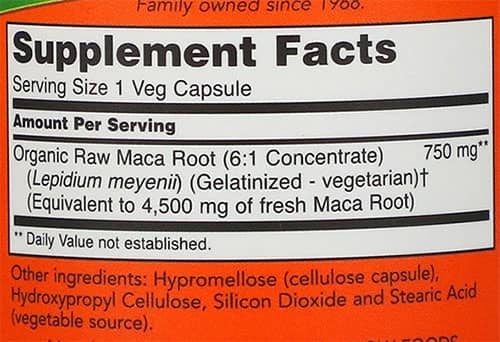 NOW Maca Supplement Facts