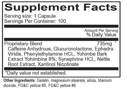 Yellow Bullet Fat Burner Supplement Facts