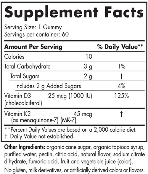 Nordic Naturals Vitamin D3 + K2 Gummies Supplement Facts