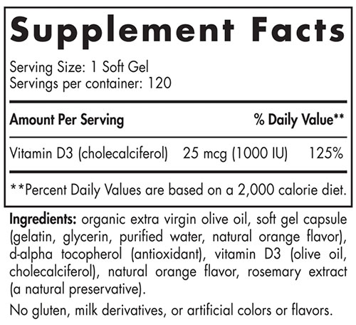 Nordic Naturals Vitamin D3 Supplement Facts