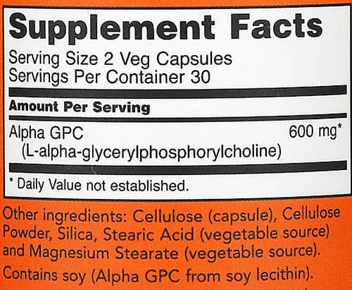 NOW Alpha GPC Supplement Facts