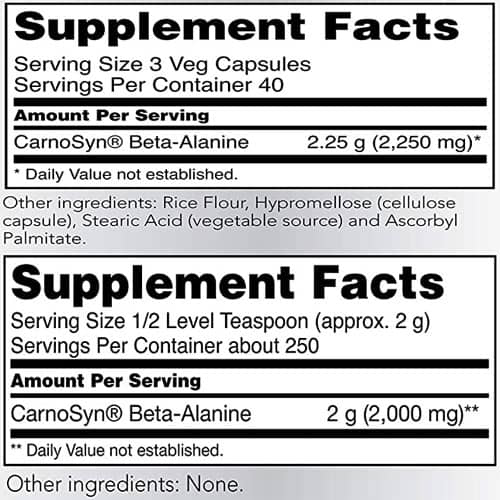NOW Beta Alanine Supplement Facts