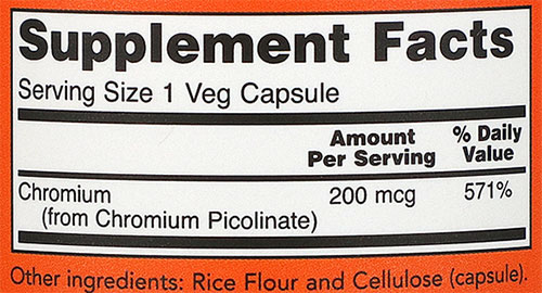 NOW Chromium Picolinate Supplement Facts