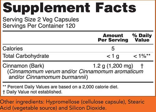 NOW Cinnamon Bark Supplement Facts