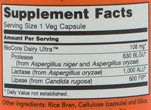 NOW Dairy Digest Complete Supplement Facts