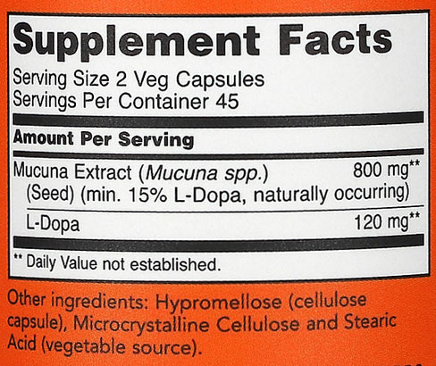 NOW Dopa Mucuna Supplement Facts