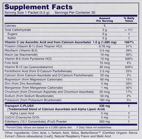 NOW Effer C Supplement Facts