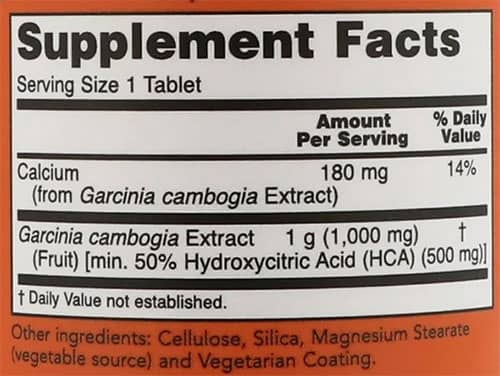 NOW Garcinia Supplement Facts