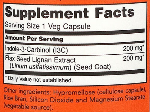 NOW Indole 3 Carbinol Supplement Facts