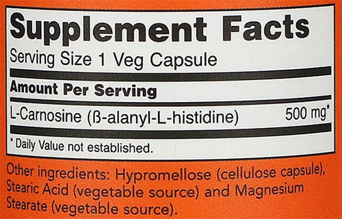 NOW L-Carnosine Supplement Facts