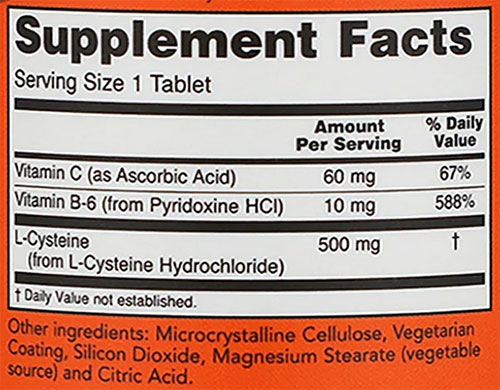 NOW L-Cysteine Supplement Facts