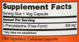 NOW L-Phenylalanine Supplement Facts