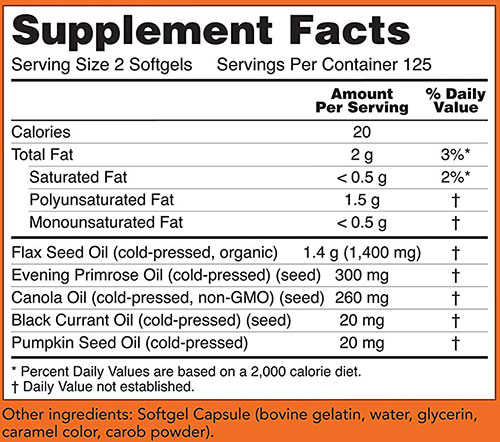 NOW Omega 3 6 9 Supplement Facts