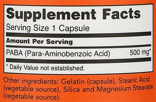 NOW PABA Supplement Facts