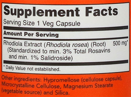 NOW Rhodiola Supplement Facts
