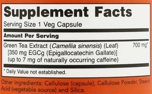 NOW Thermo Green Tea Supplement Facts