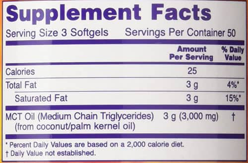 NOW MCT Oil Supplement Facts