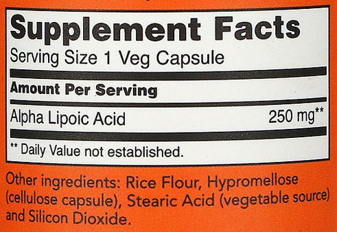 NOW Alpha Lipoic Acid Supplement Facts