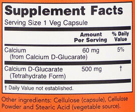 NOW Calcium D-Glucarate Supplement Facts