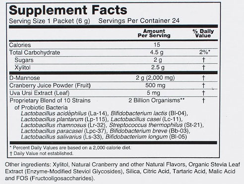 NOW Cranberry Mannose Supplement Facts