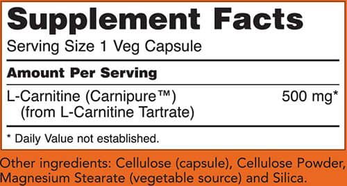 NOW L-Carnitine Capsules Supplement Facts