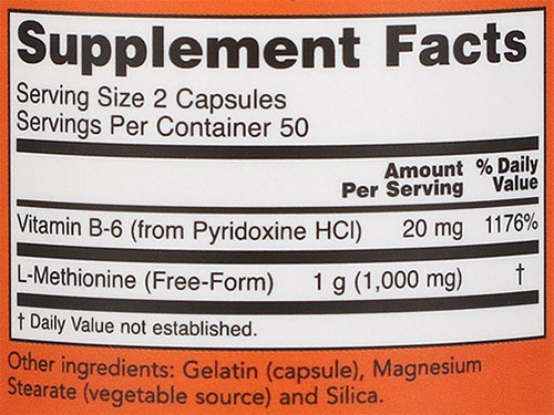 NOW L-Methionine Supplement Facts