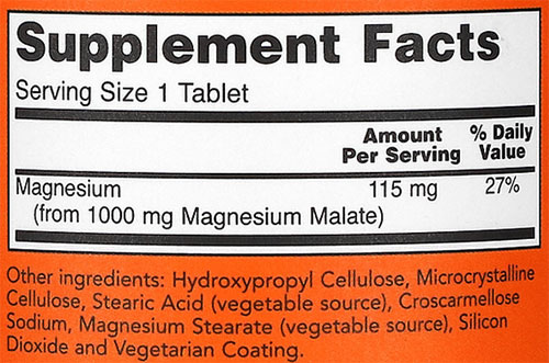NOW Magnesium Malate Supplement Facts