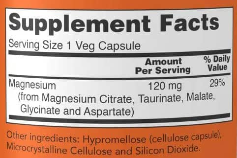 NOW Magnesium Transporters Supplement Facts