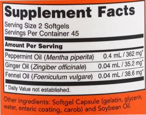 NOW Peppermint Gels Supplement Facts