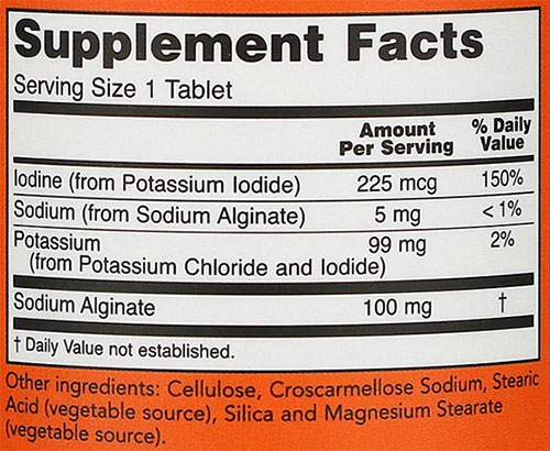 NOW Potassium Plus Iodine Supplement Facts